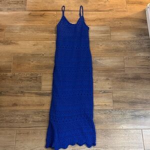 Elegant Blue Crochet Maxi Dress